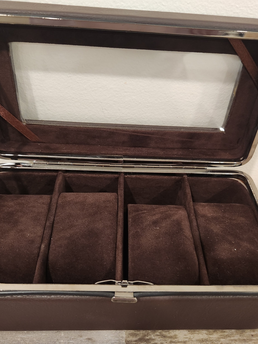 Brown Velvet-Lined Watch Organizer Box